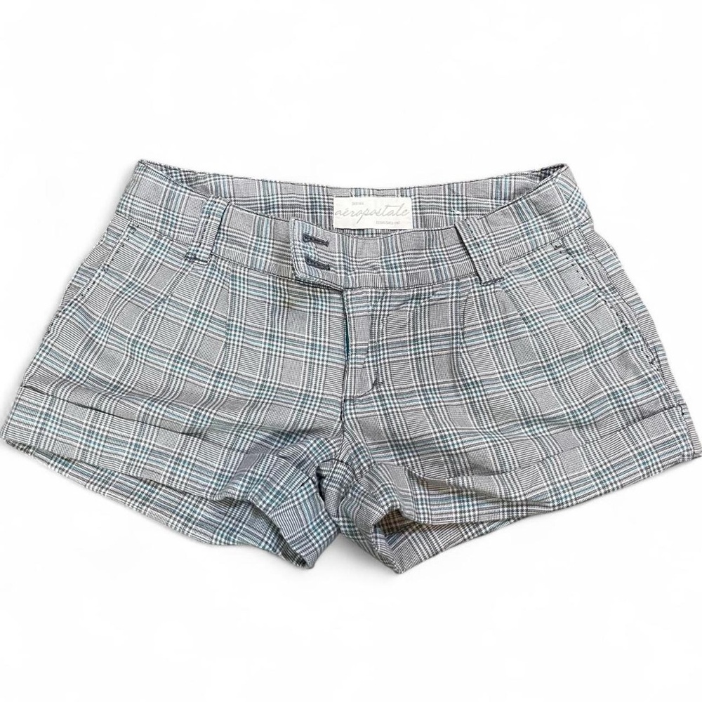 Aeropostale High Waist Plaid Shorts - Gray